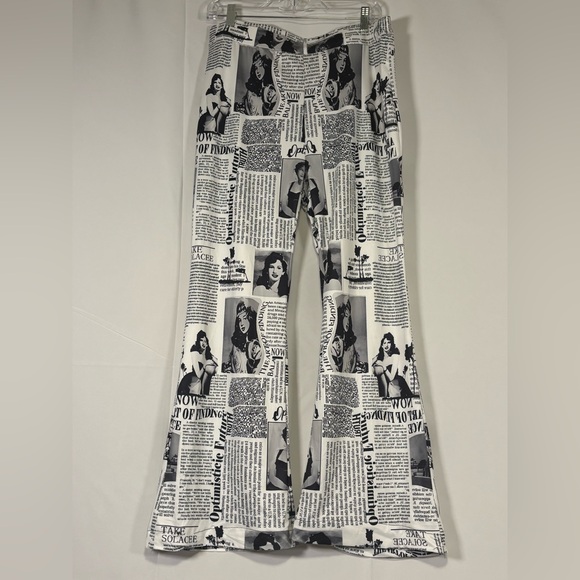 Pants - Women’s Trousers in Black and White Newspaper Print. Size Large Handmade
